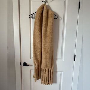 Oversized Tan Shearling Fringe Scarf Blanket Wrap